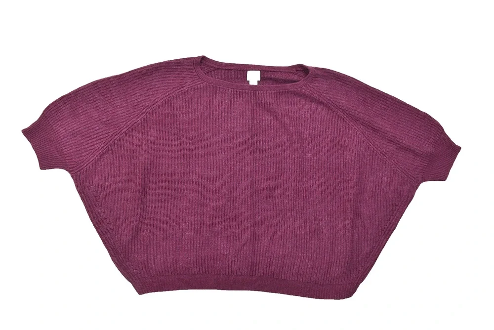 Chico's Women's Size 3 Large XL Purple Ribbed Knit Dolman Short Sleeve Pullover